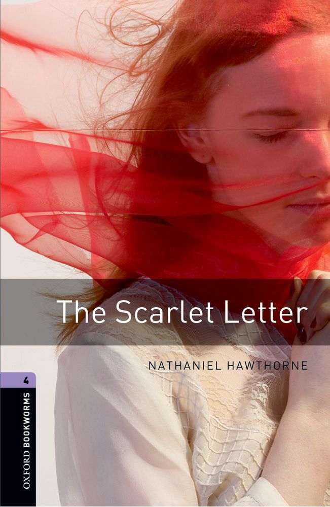 Portada del libro The Scarlett Letter de la colección Oxford Bookworms Library del nivel 4. Una chica con un velo rojo y un vestido blanco.