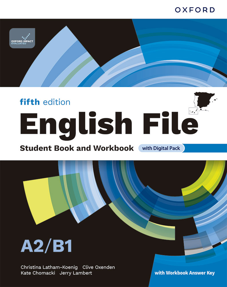 Portada del libro English File 5th Edition nivel A2/B1 with Workbook Answer Key para la enseñanza de inglés