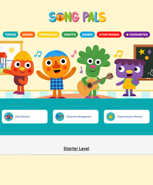 Pantallazo de la web de Songpals para la etapa de infantil